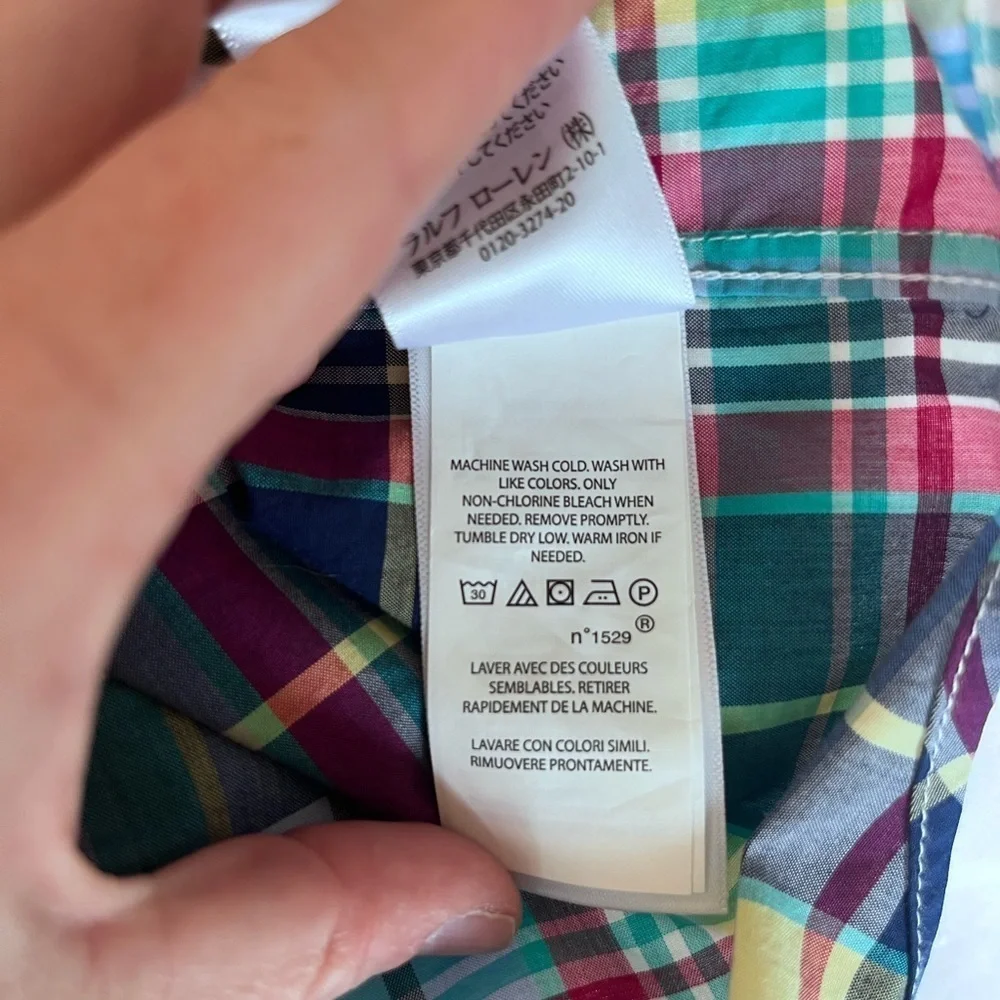 Ralph Lauren Boys Plaid Button Down Shirt in Blue and Pink